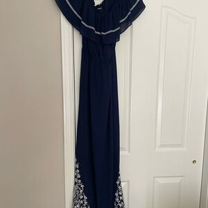Sugarlips Navy Maxi Dress with White Embroidery